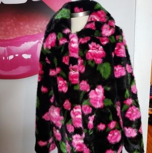 Faux fur floral coat